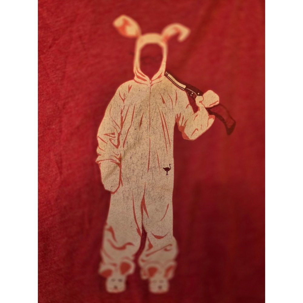 064-Christmas story Men's Bunny Graphic Crew Neck Short Sleeve Tee Red XL - Picture 3 of 8